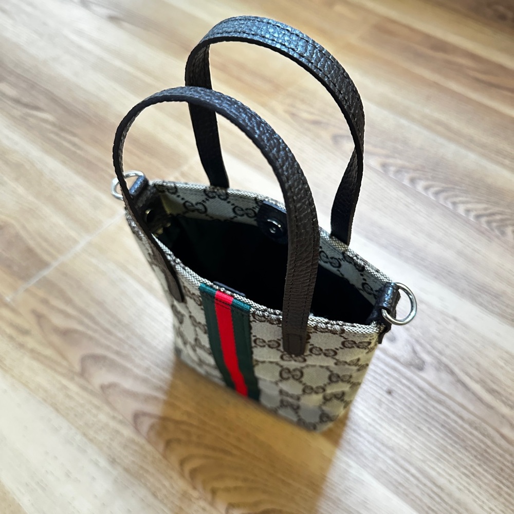 Gucci Beige Mini Tote with Black and Green Stripes - Picture 5 of 5